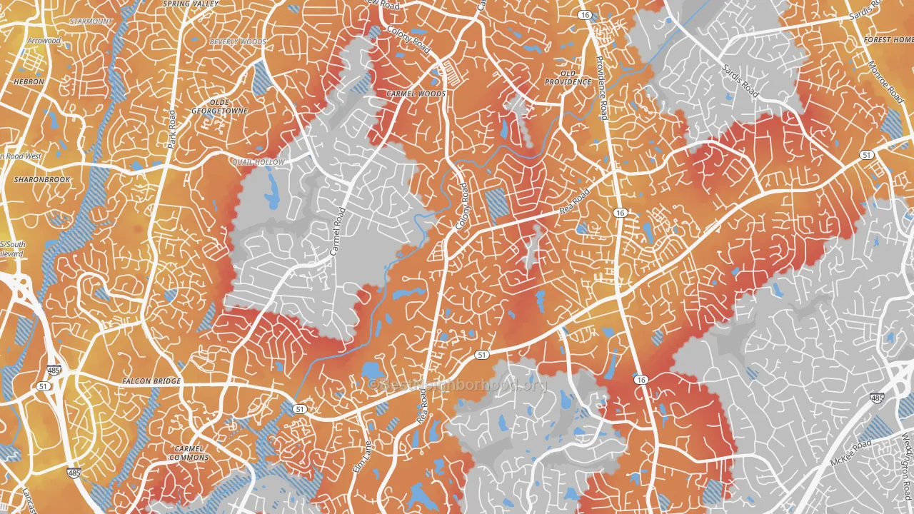 Transit Grade map of Olde Providence South, Charlotte, NC