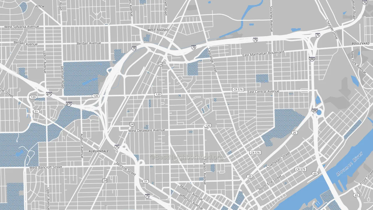 Transit Grade map of Olde Towne, Toledo, OH