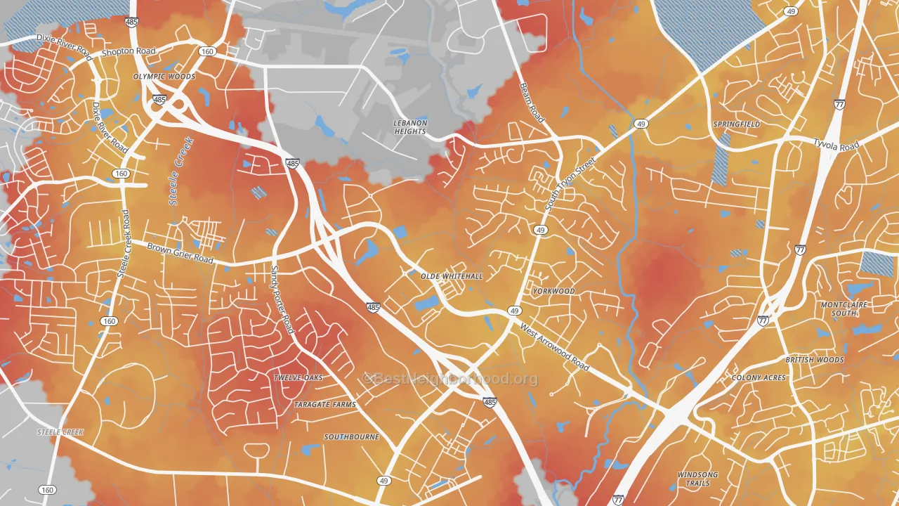 Transit Grade map of Olde Whitehall, Charlotte, NC