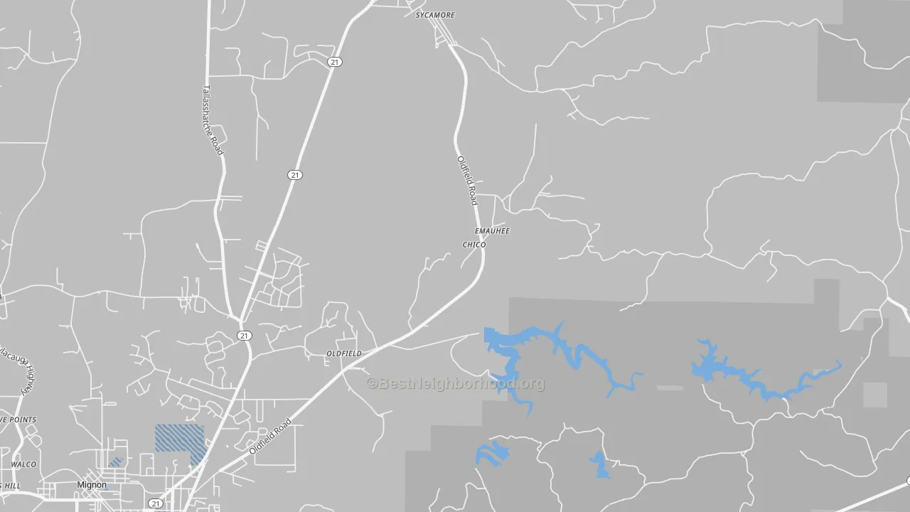 Transit Grade map of Oldfield, AL
