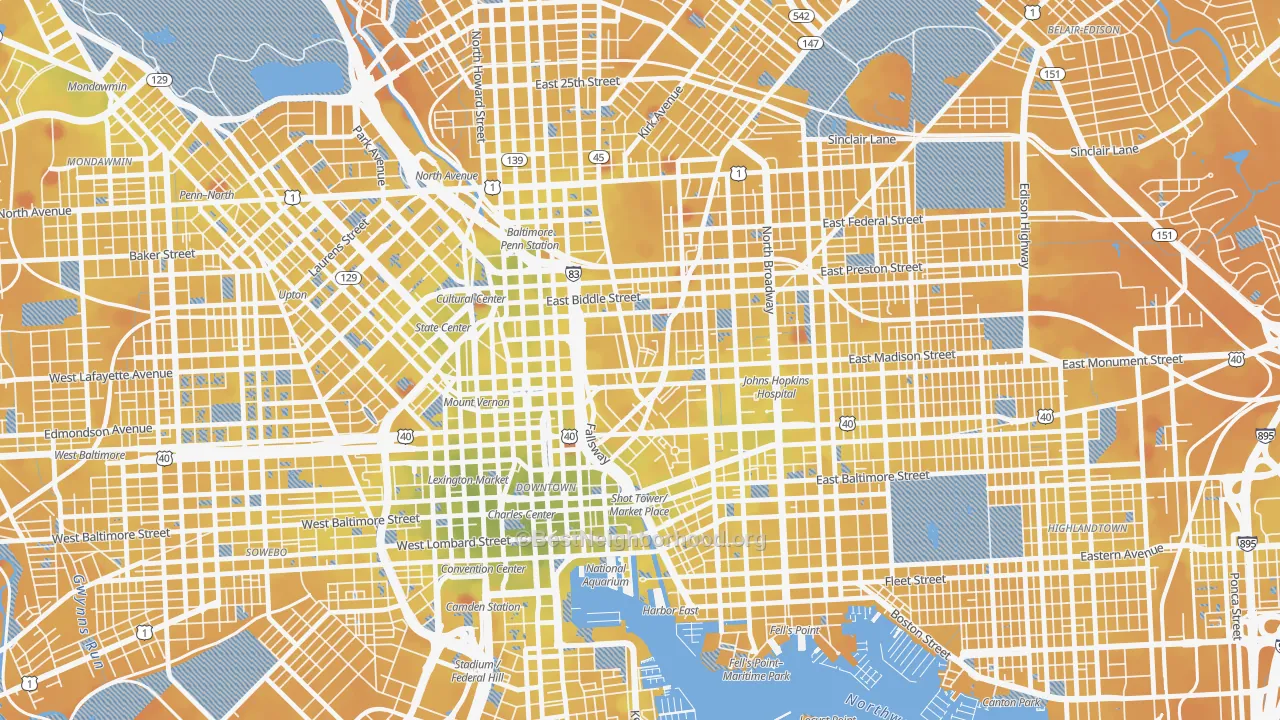 Transit Grade map of Oldtown, Baltimore, MD