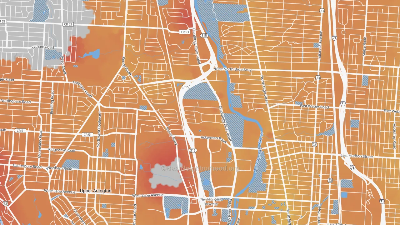 Transit Grade map of Olentangy River Road, Columbus, OH