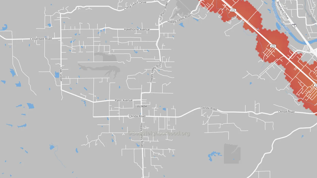 Transit Grade map of Olinda, CA