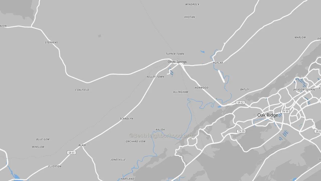 Transit Grade map of Oliver Springs, TN