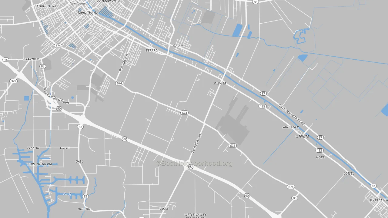 Transit Grade map of Olivier, LA