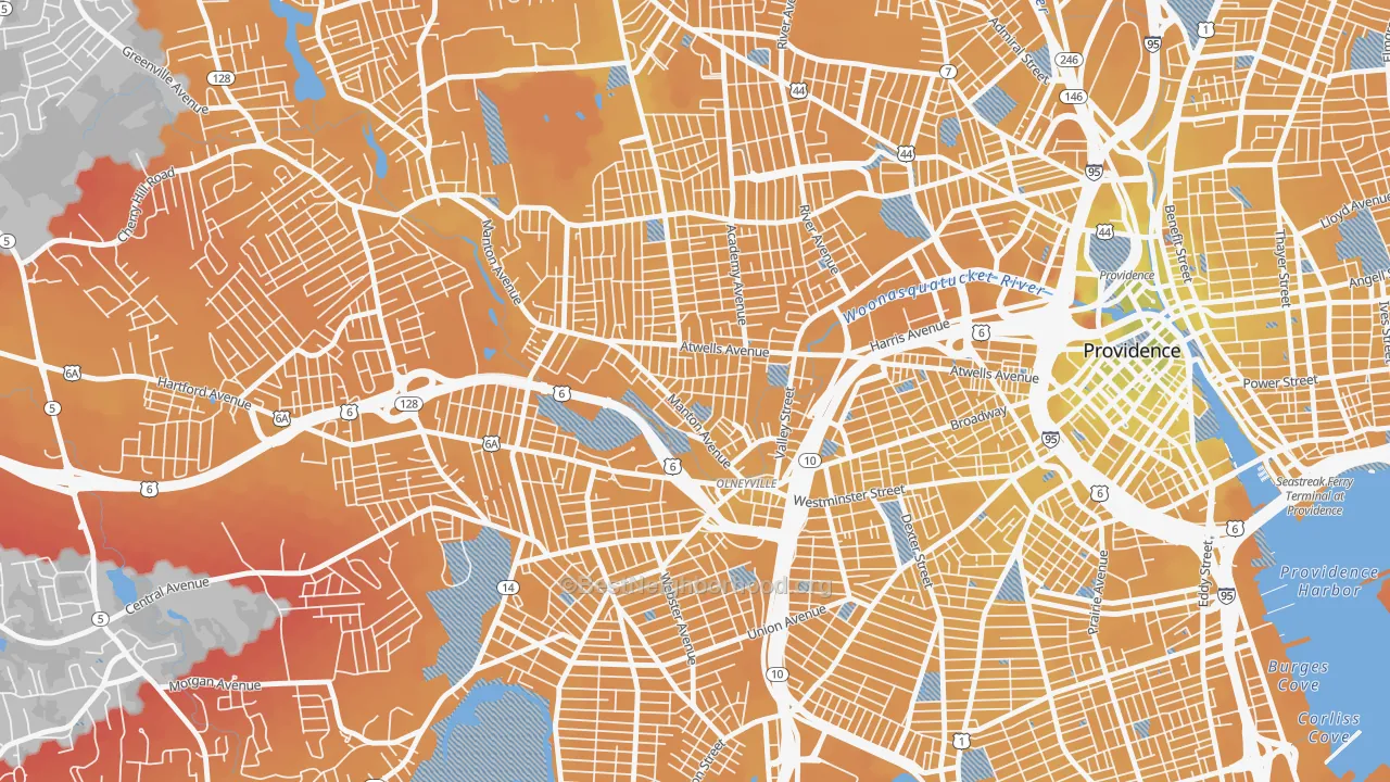 Transit Grade map of Olneyville, Providence, RI