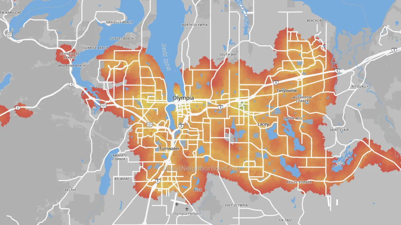Transit Grade map of Olympia, WA