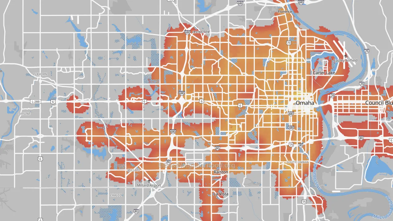 Transit Grade map of Omaha, NE