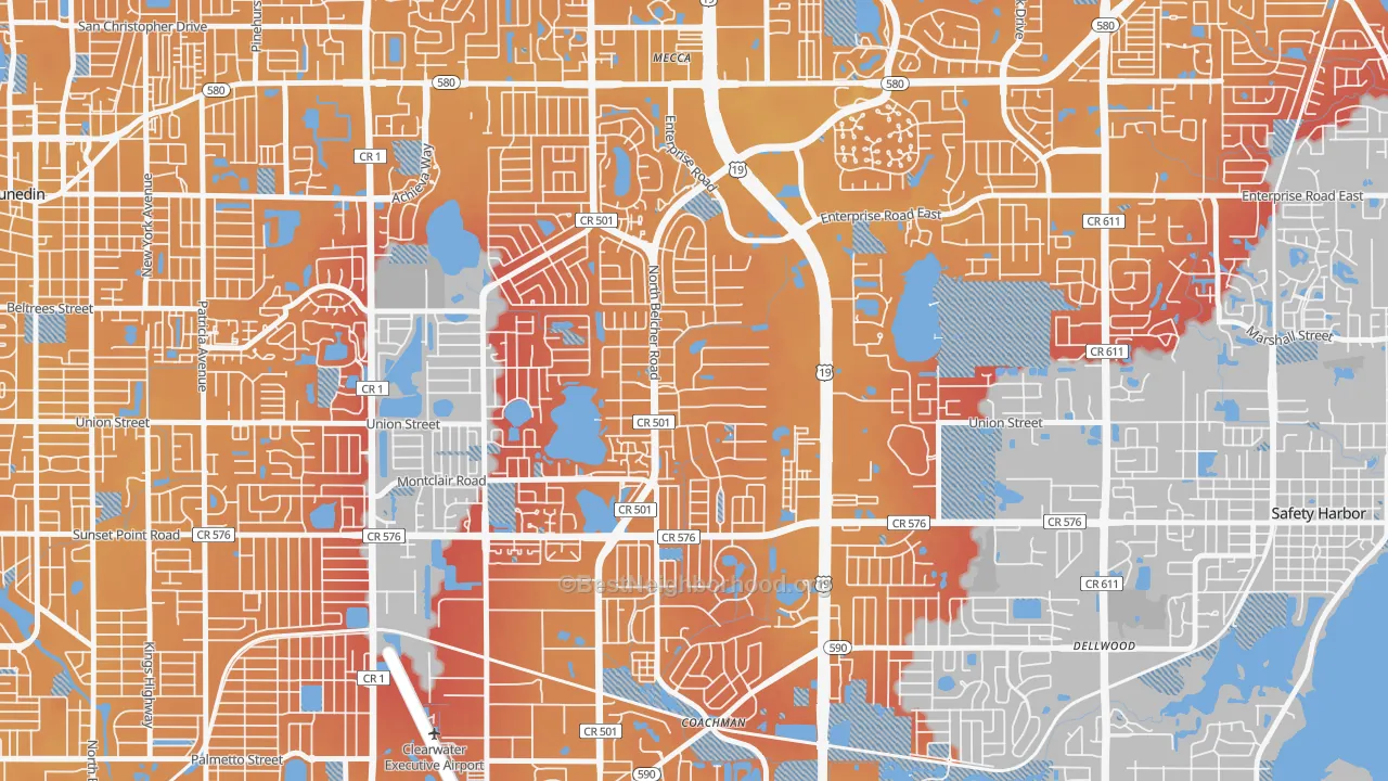 Transit Grade map of On Top of The World, Clearwater, FL