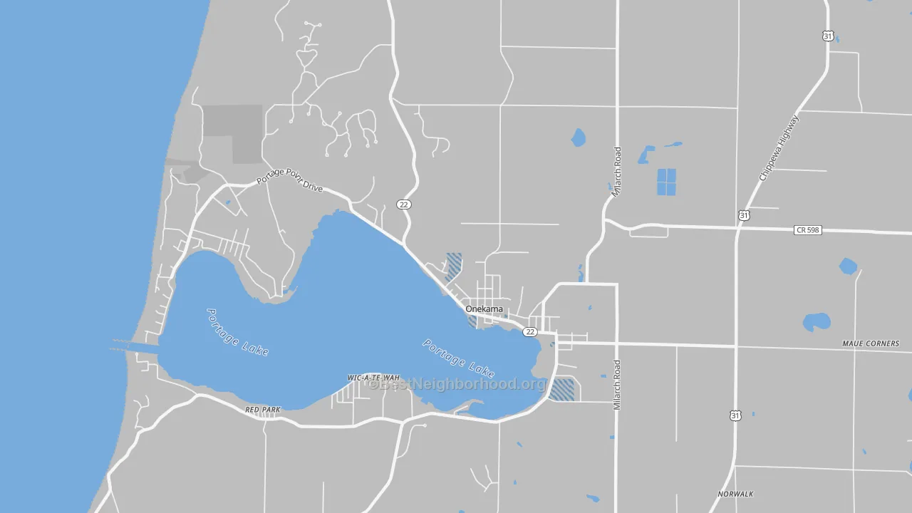 Transit Grade map of Onekama, MI