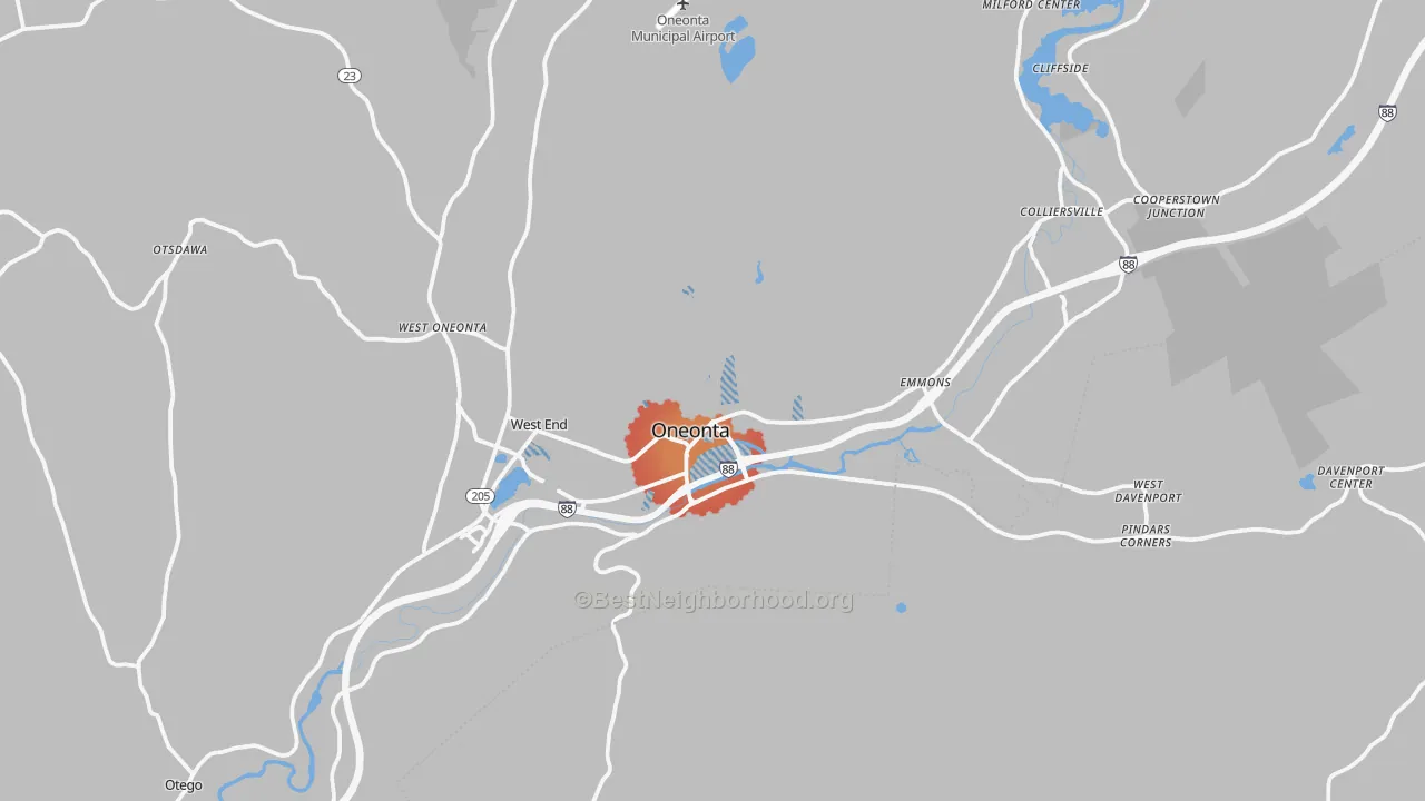 Transit Grade map of Oneonta, NY