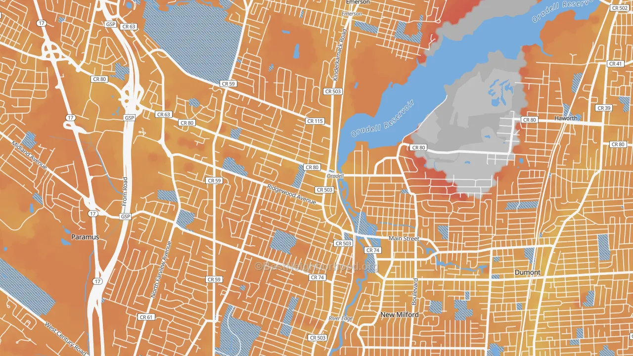 Transit Grade map of Oradell, NJ