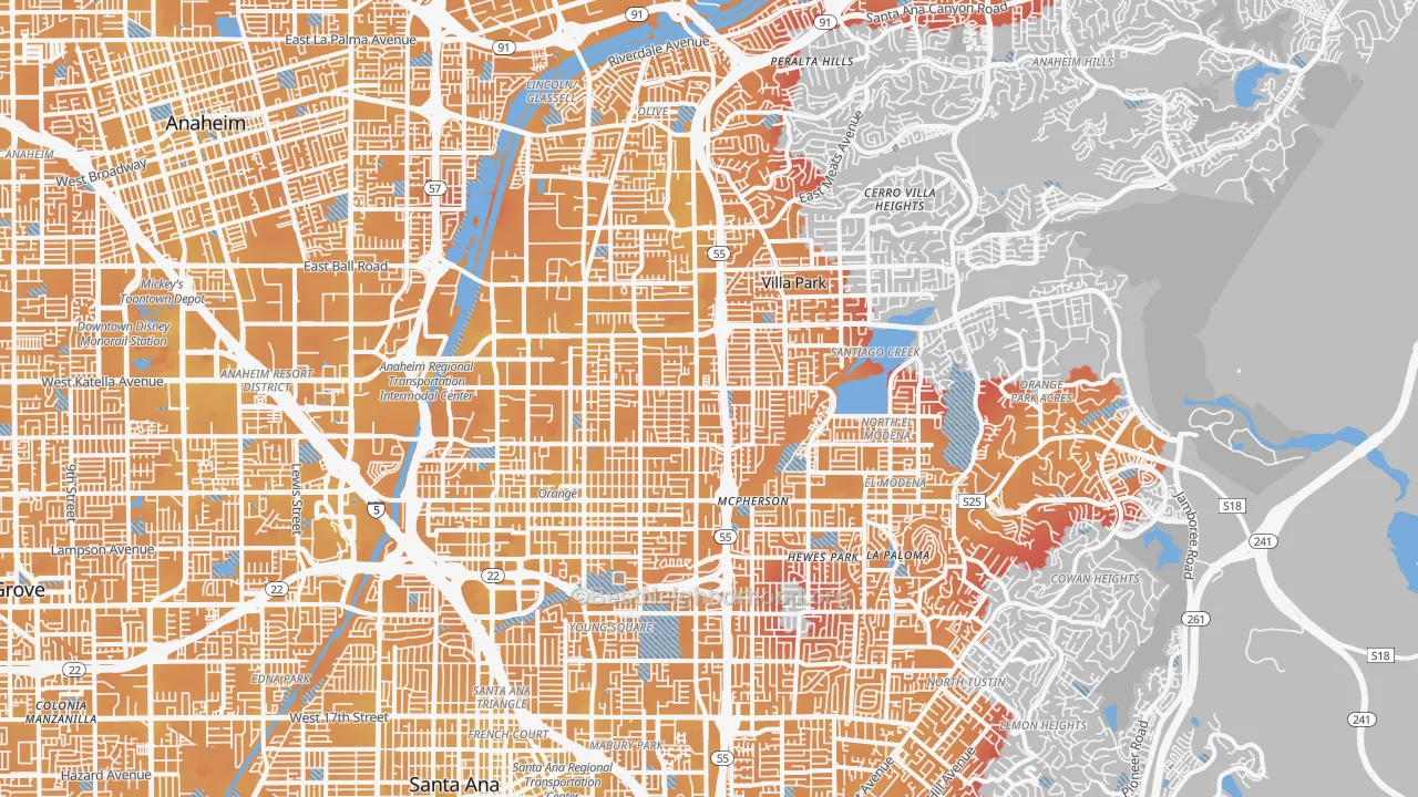 Transit Grade map of Orange, CA