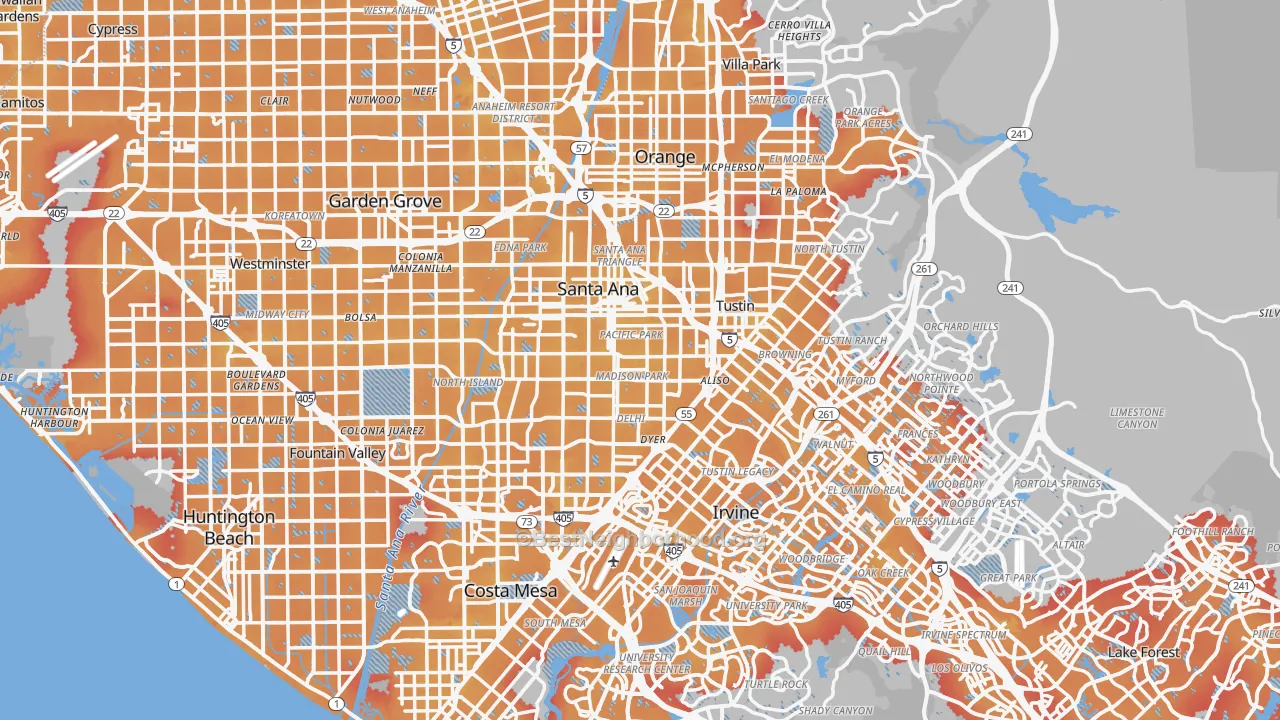 Transit Grade map of Orange County, CA