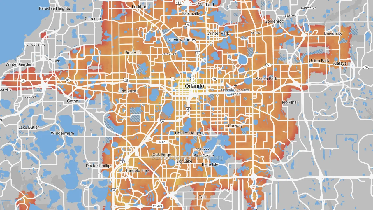 Transit Grade map of Orange County, FL