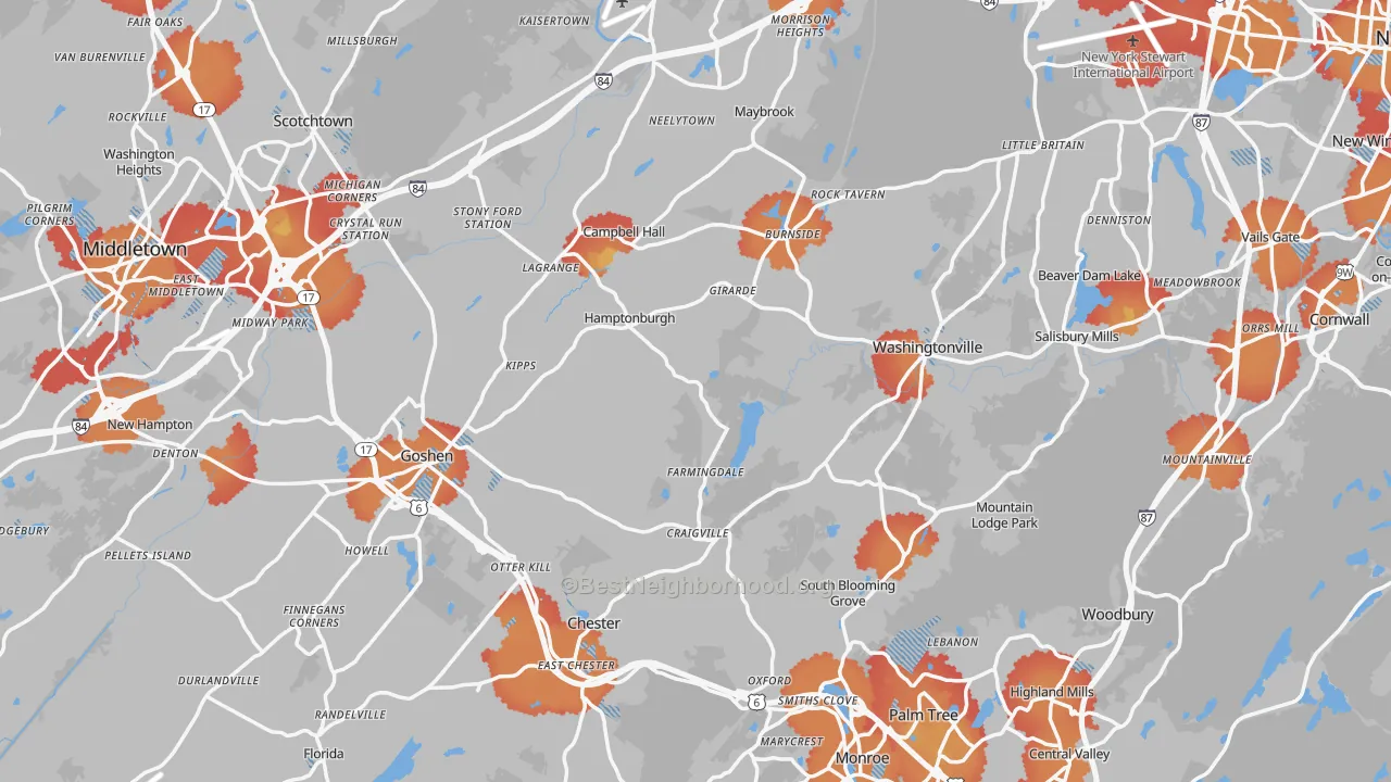 Transit Grade map of Orange County, NY
