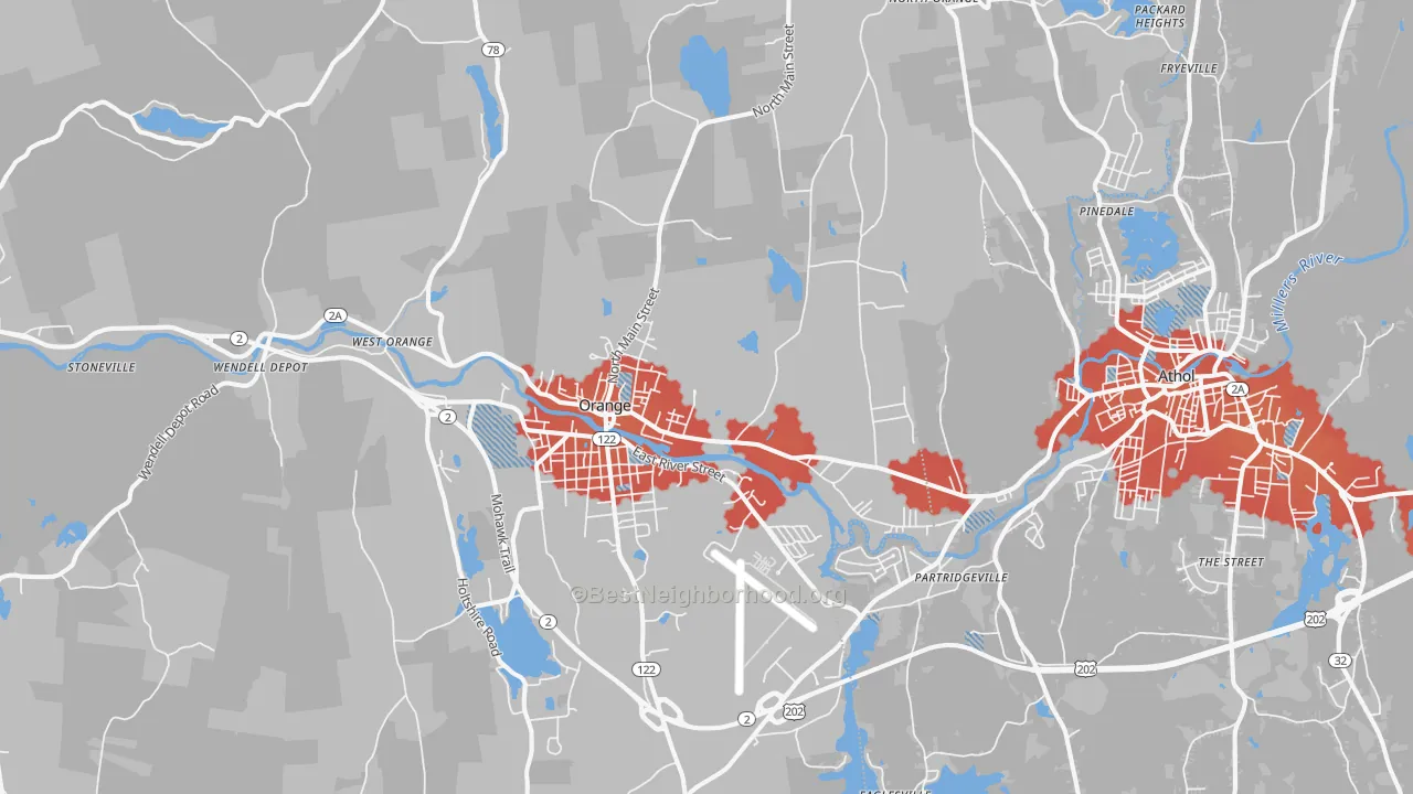 Transit Grade map of Orange, MA