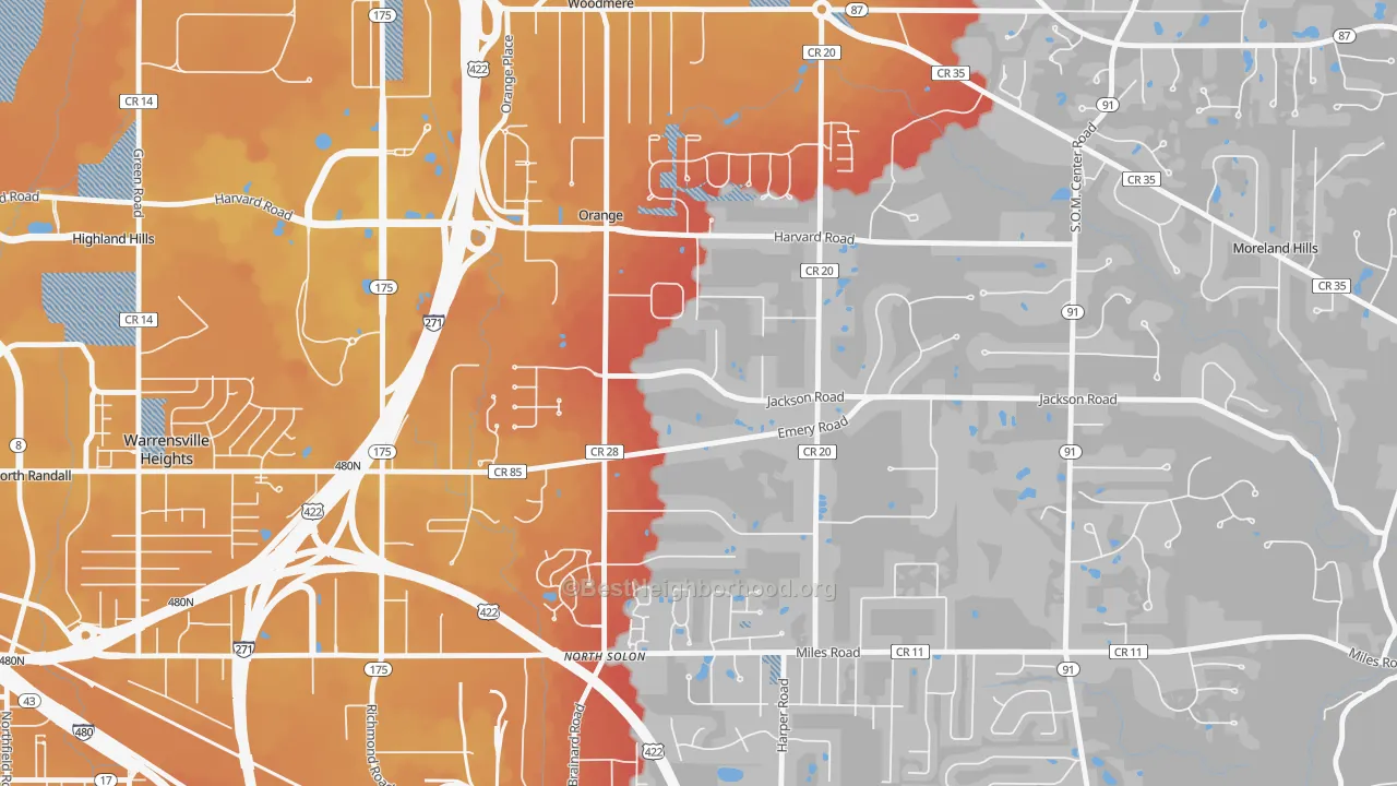 Transit Grade map of Orange, OH