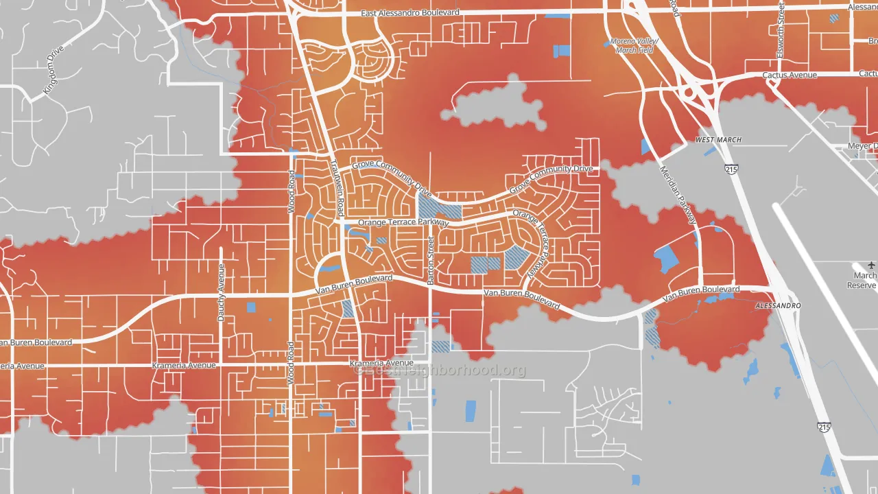 Transit Grade map of Orangecrest, Riverside, CA