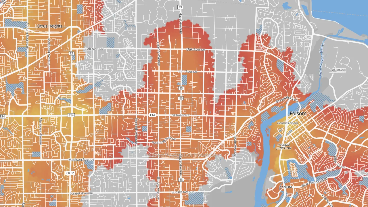 Transit Grade map of Orangevale, CA