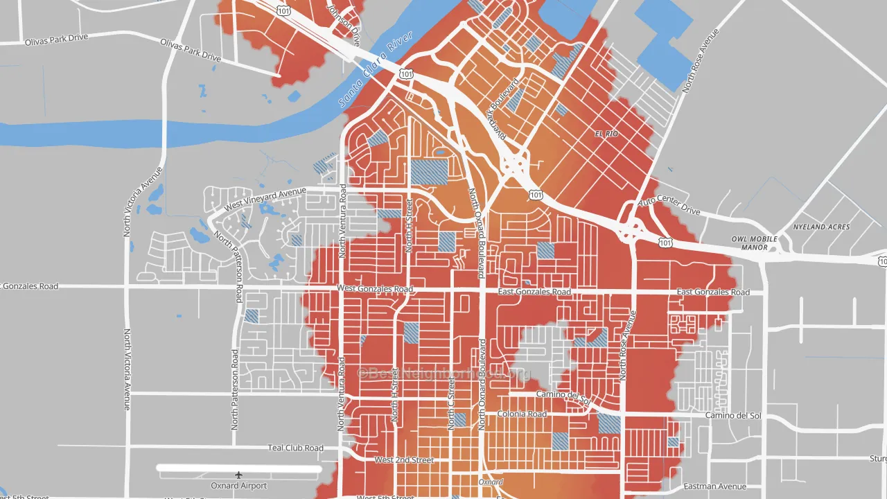 Transit Grade map of Orchard, Oxnard, CA