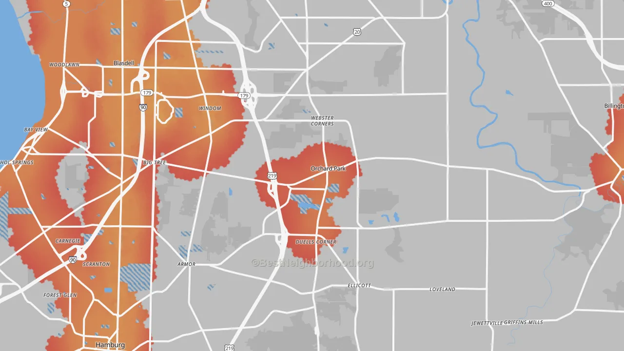 Transit Grade map of Orchard Park, NY