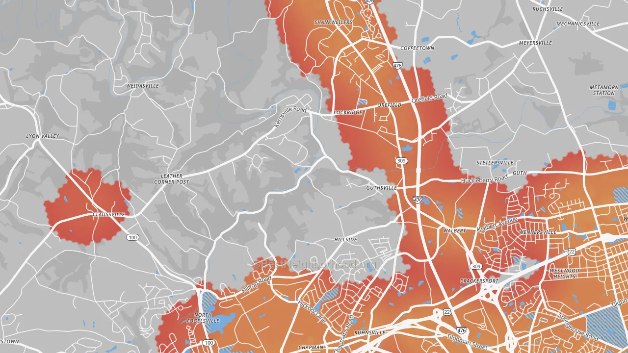 Transit Grade map of Orefield, PA