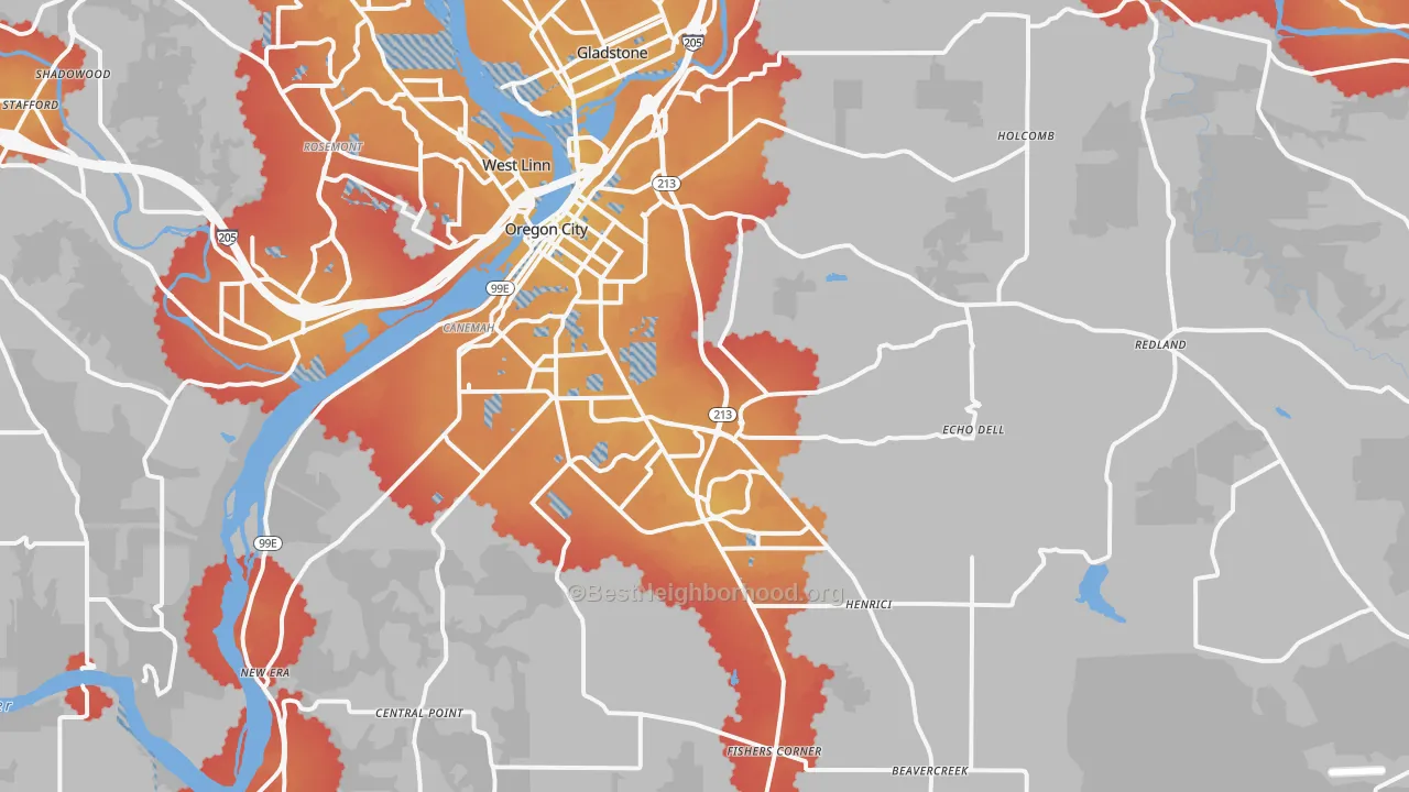 Transit Grade map of Oregon City, OR