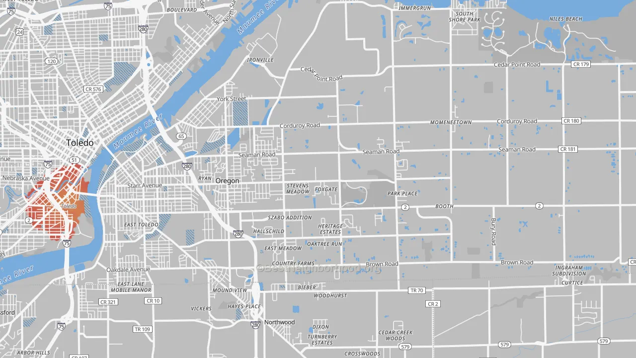 Transit Grade map of Oregon, OH