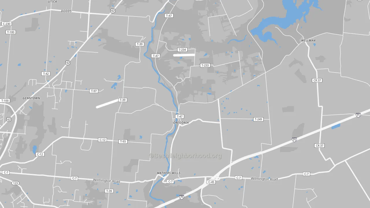 Transit Grade map of Oregonia, OH