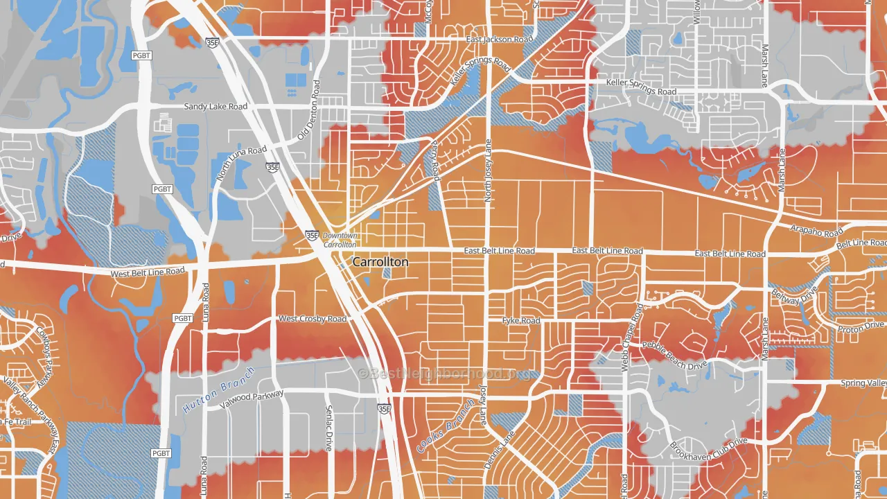Transit Grade map of Original Town, Carrollton, TX