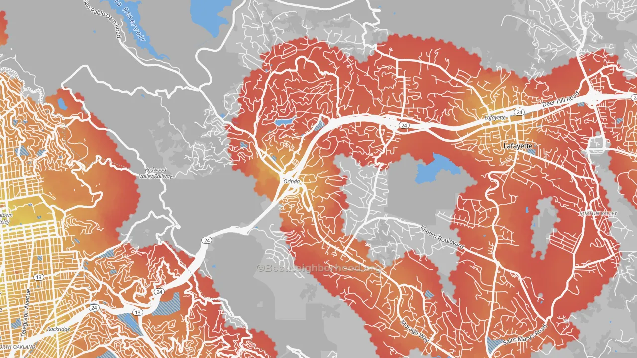 Transit Grade map of Orinda, CA