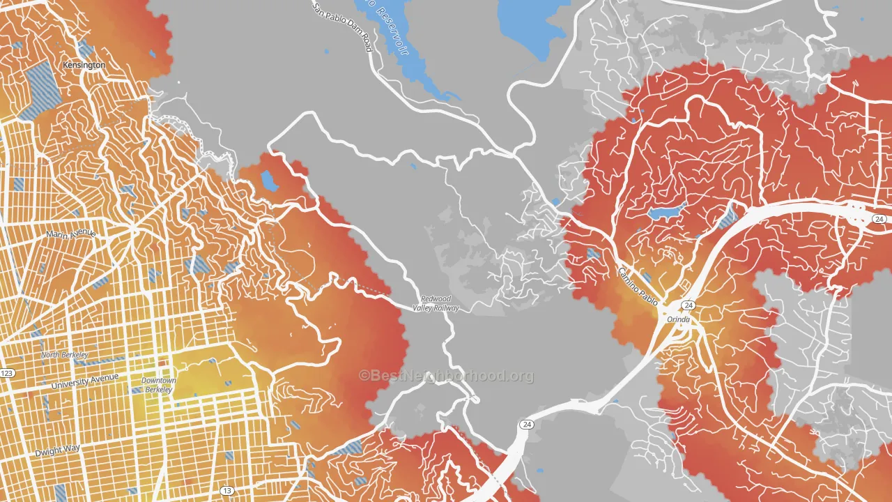 Transit Grade map of Orinda Village, CA