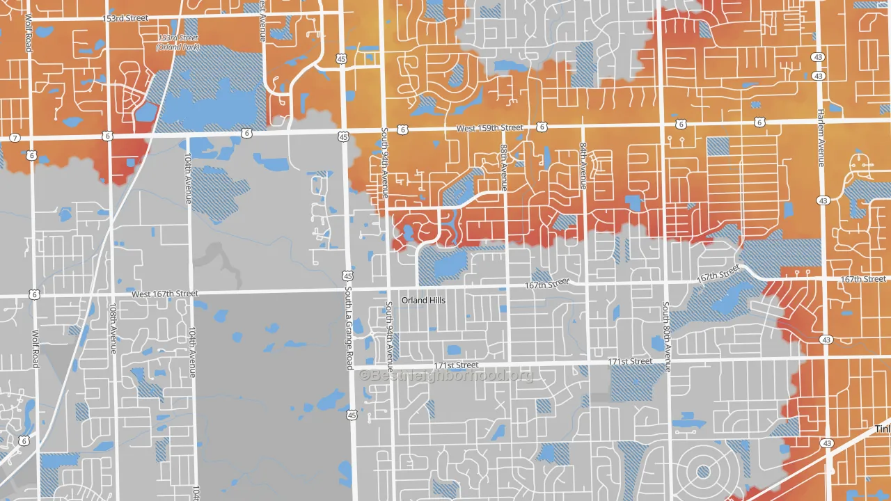 Transit Grade map of Orland Hills, IL