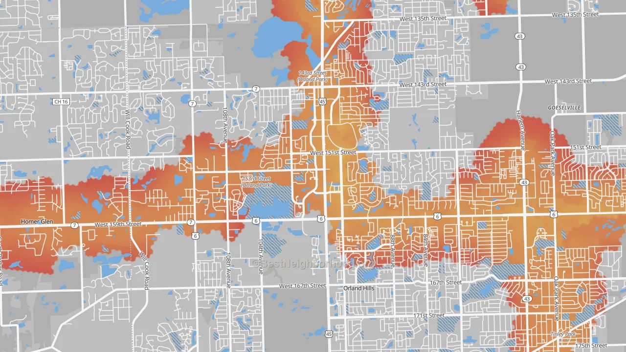 Transit Grade map of Orland Park, IL