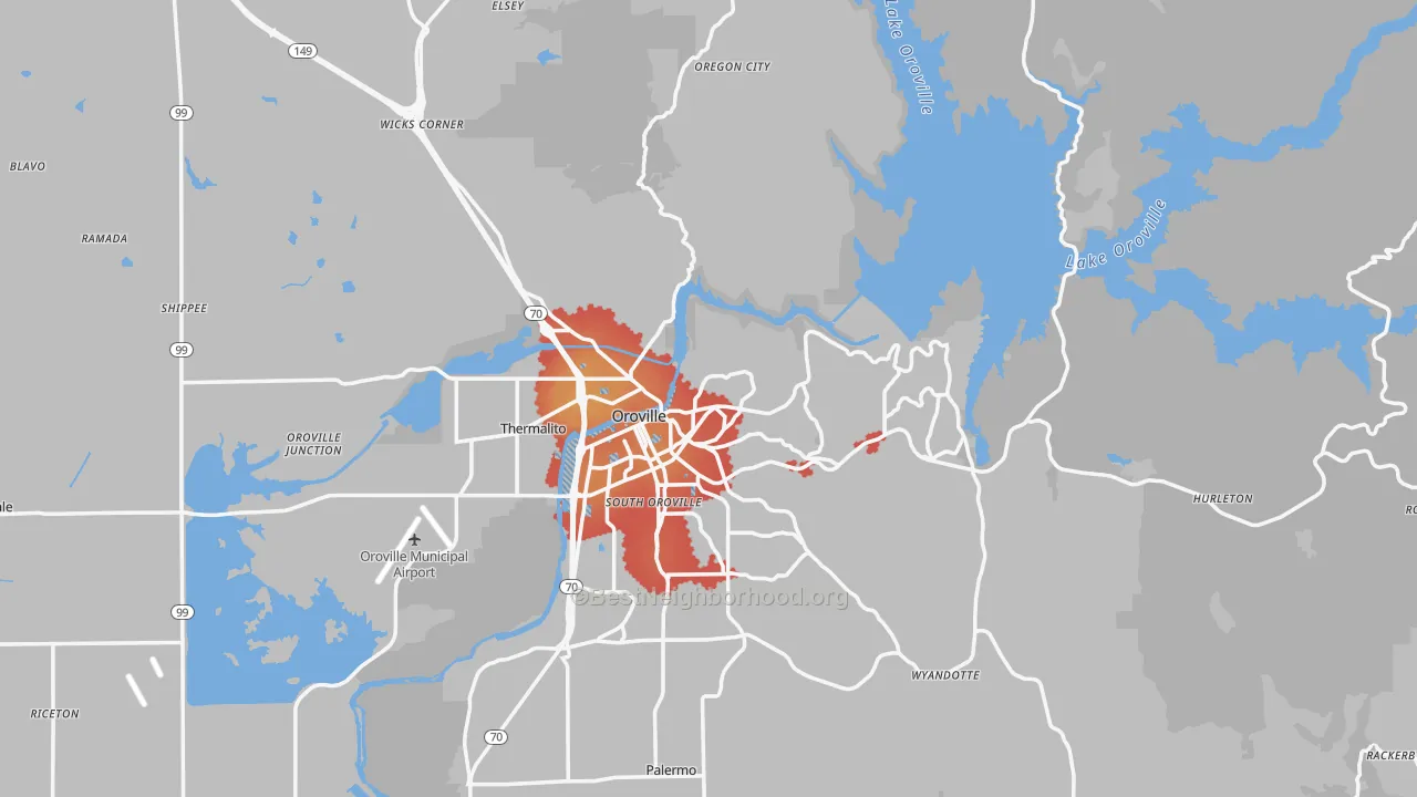 Transit Grade map of Oroville, CA