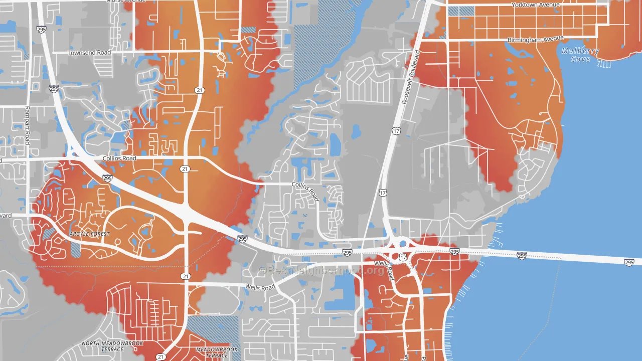 Transit Grade map of Ortega Hills, Jacksonville, FL