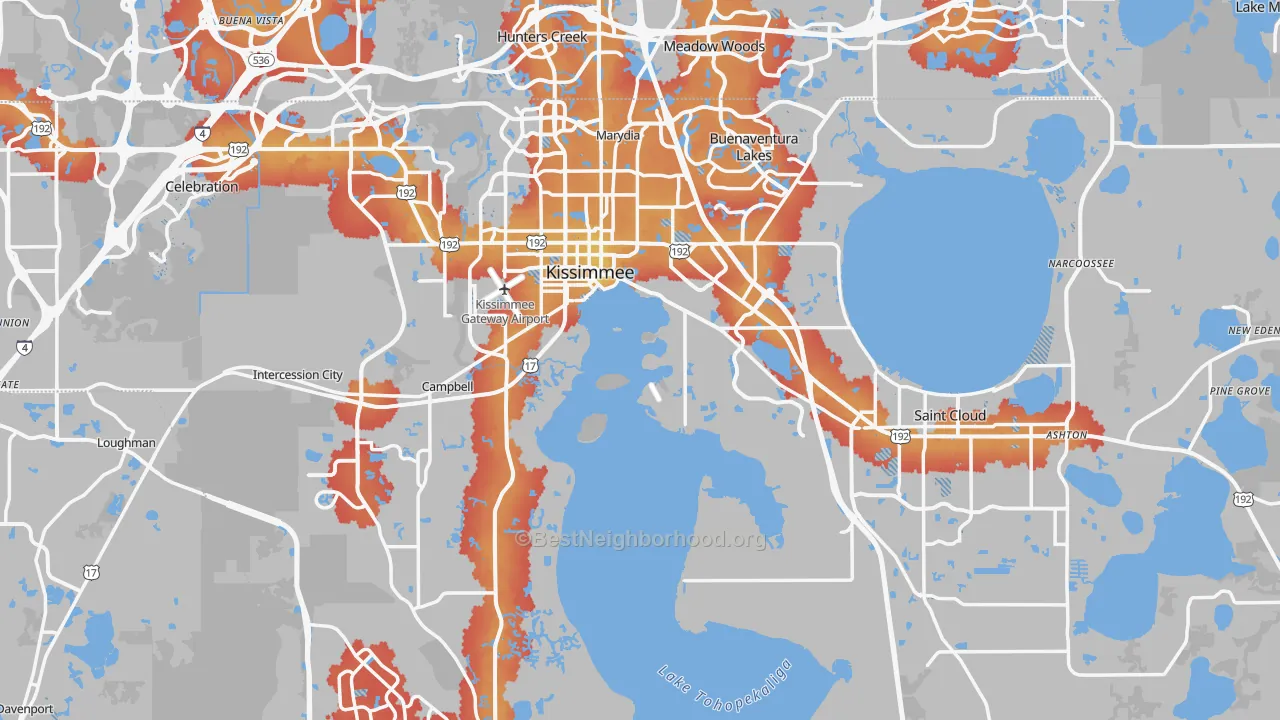 Transit Grade map of Osceola County, FL