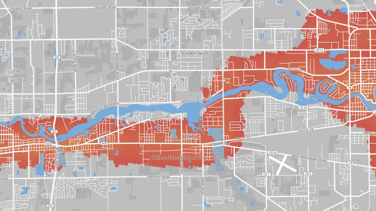 Transit Grade map of Osceola, IN