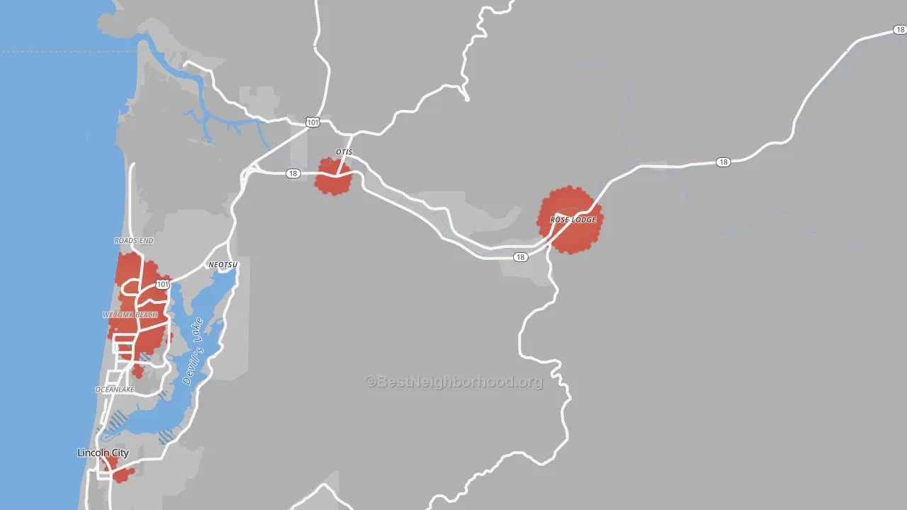 Transit Grade map of Otis, OR