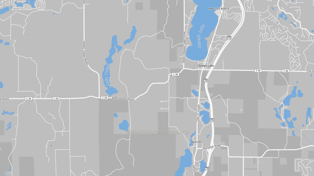 Transit Grade map of Otsego Lake, MI