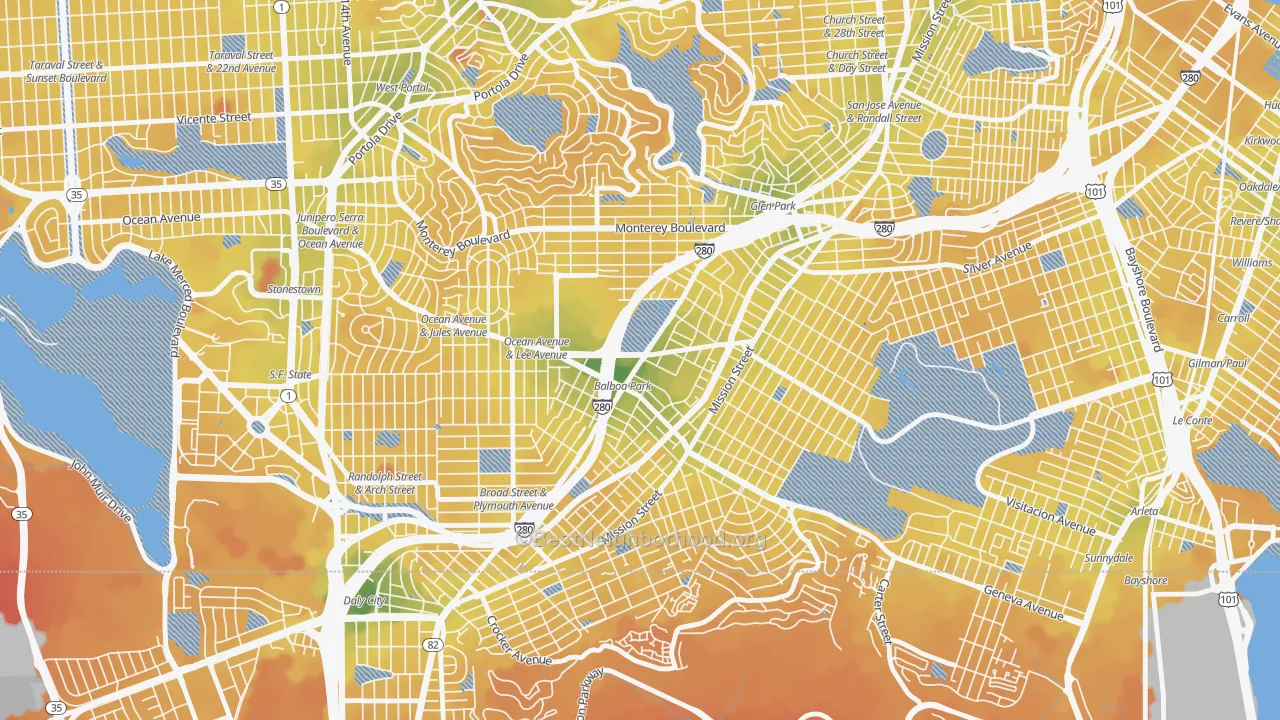 Transit Grade map of Outer Mission, San Francisco, CA