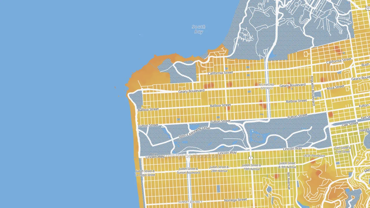 Transit Grade map of Outer Richmond, San Francisco, CA
