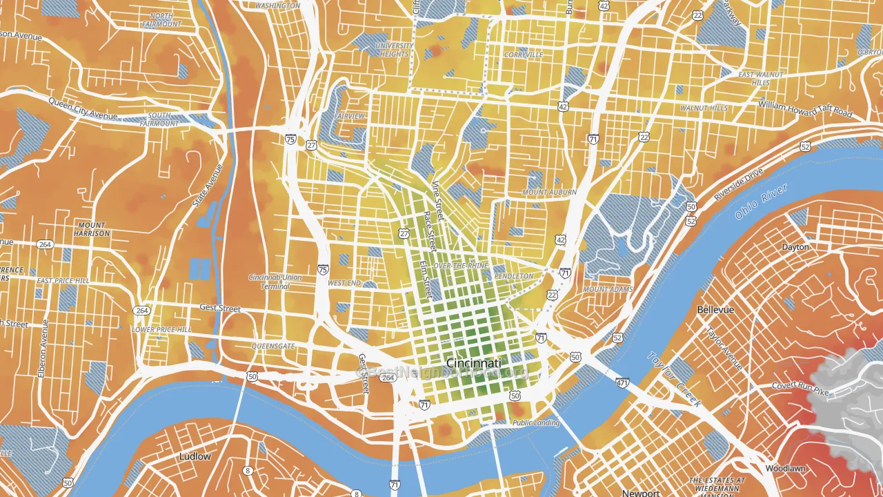 Transit Grade map of Over-the-Rhine, Cincinnati, OH