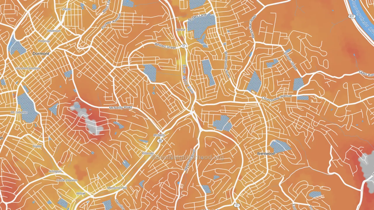 Transit Grade map of Overbrook, Pittsburgh, PA