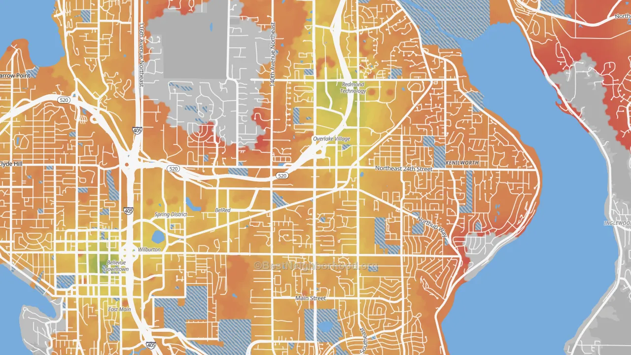 Transit Grade map of Overlake, Bellevue, WA