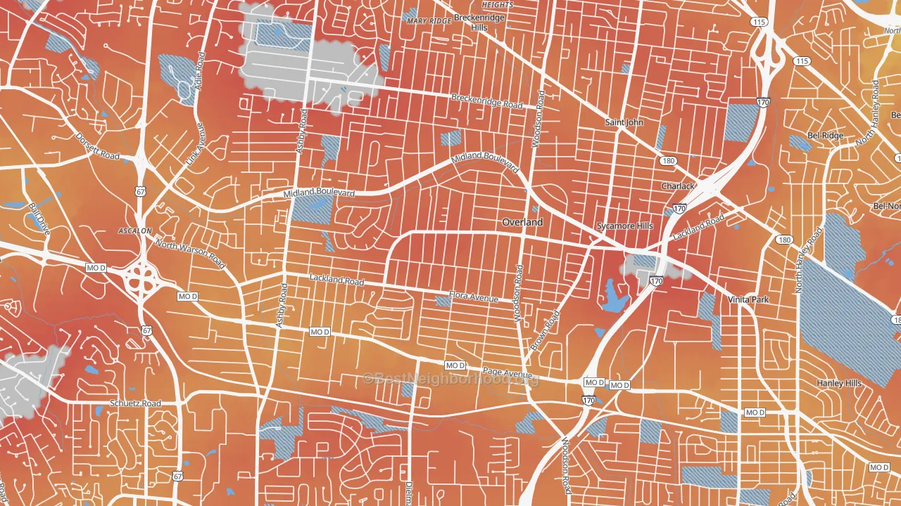 Transit Grade map of Overland, MO