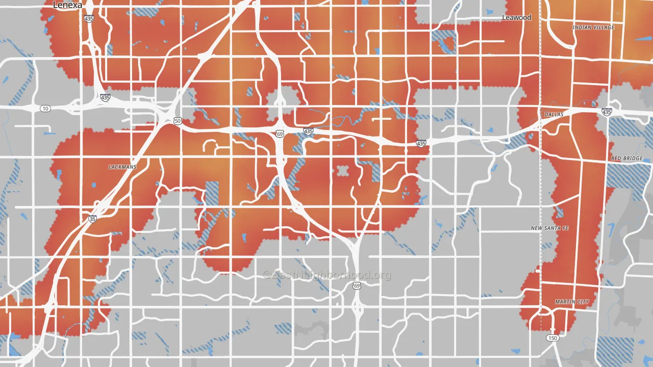 Transit Grade map of Overland Park, KS