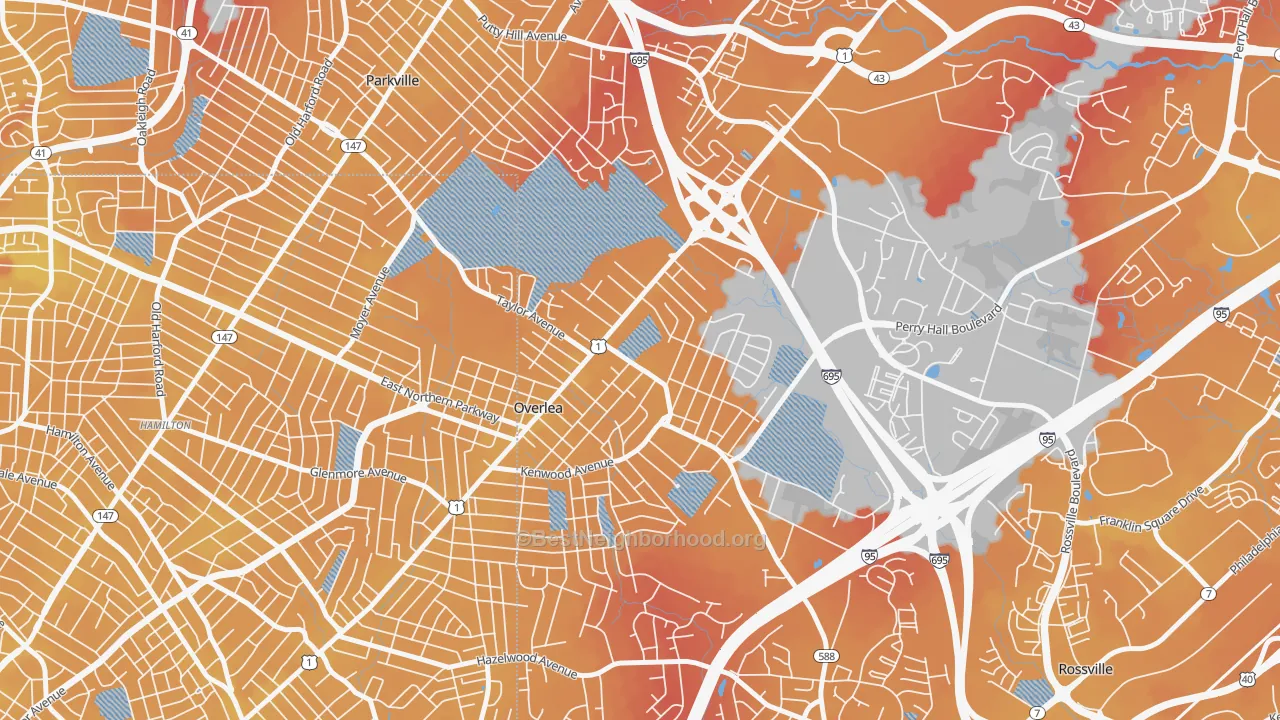 Transit Grade map of Overlea, MD