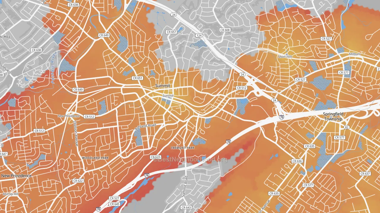 Transit Grade map of Overlook, Summit, NJ